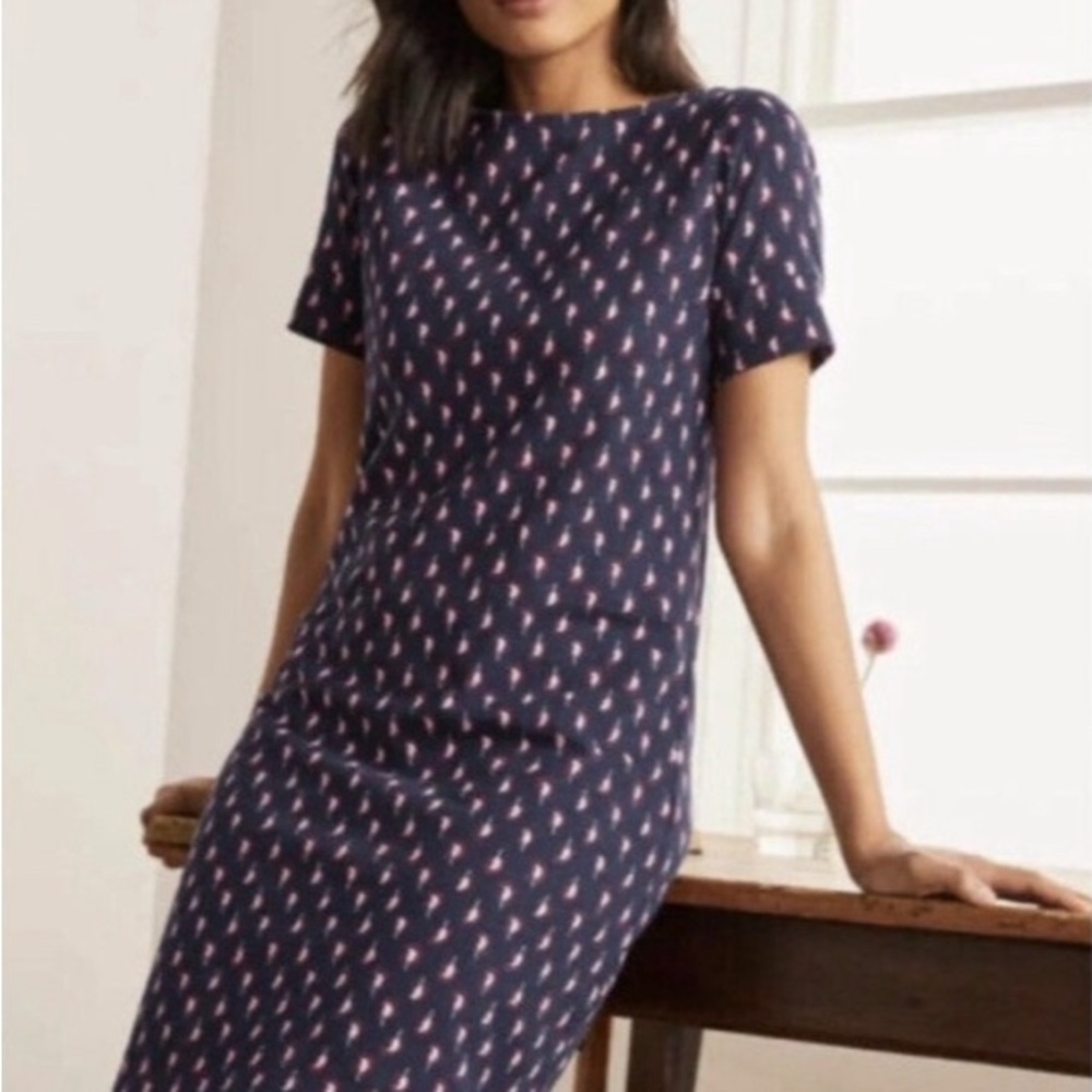 Boden Blue Sheath Mini Dress with Short Sleeves and Crew Neck